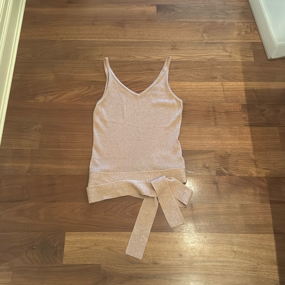 Express Rose Gold Sleeveless Knit Top with Wrap Tie
